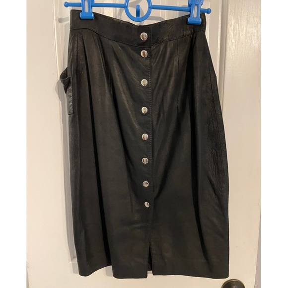 button down leather skirt black vintage - Picture 3 of 4
